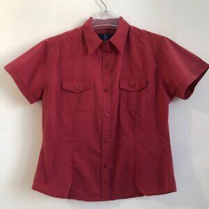 Vintage So...gsjc Red button up collared camp shirt Womens Large stretch pockets
